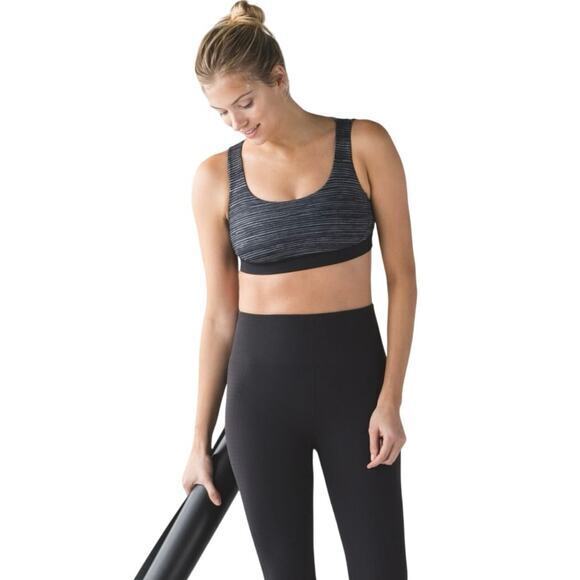 Lululemon Women 4 Energy Bra Exhale Blurry Belle Battleship Black & Grey Striped - Picture 13 of 13